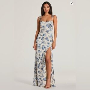 Windsor Maxi Dress Womens Size S Ivory Floral Bustier Sweetheart Slit